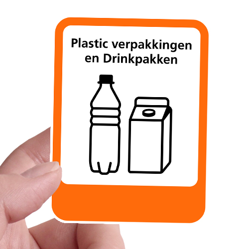 Sticker Afvalscheiding Plastic verpakkingen en Drinkpakken