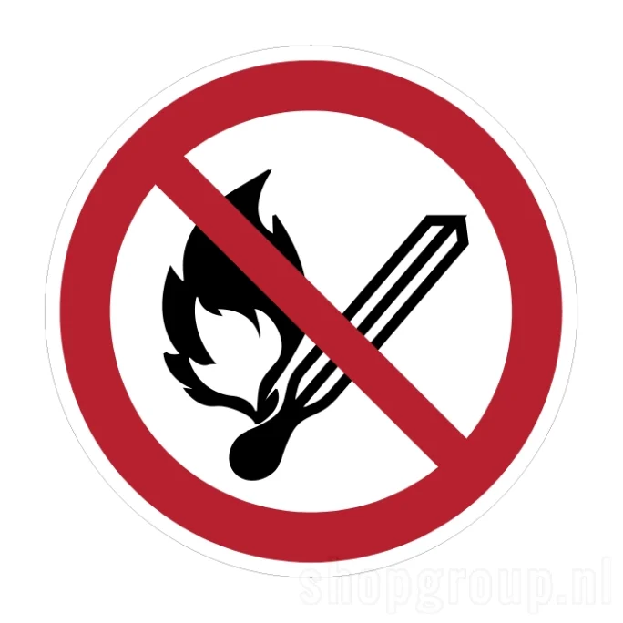 Vuur, open vlam en roken verboden sticker P003
