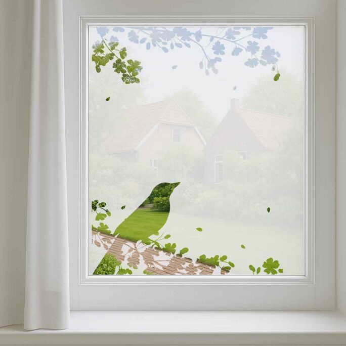 Raamfolie met vogel en bladeren