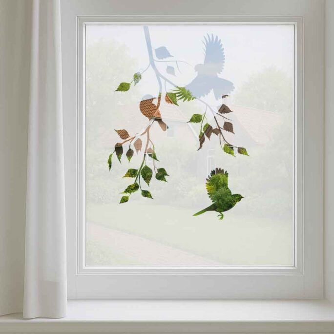Raamfolie met vogels en bladeren