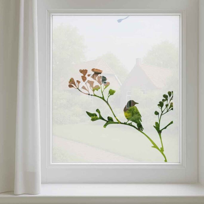 Raamfolie met vogel op tak – decoratieve glasfolie voor meer sfeer en privacy