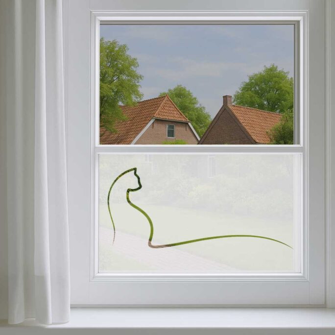 Raamfolie met kat tegen inkijk