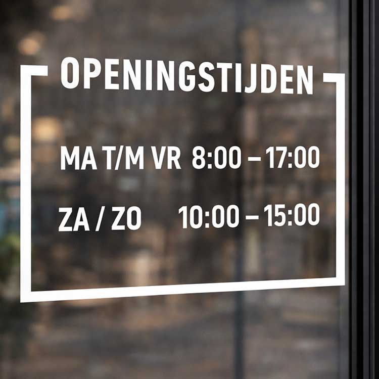 Openingstijden sticker voor horeca etalage – duidelijk voor gasten en voorbijgangers